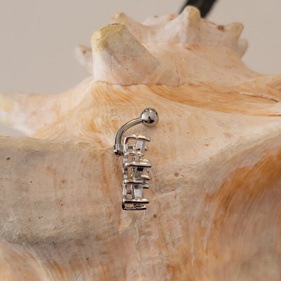 14G Flower snowflake clear gem belly ring stainless steel - Picture 3 of 7